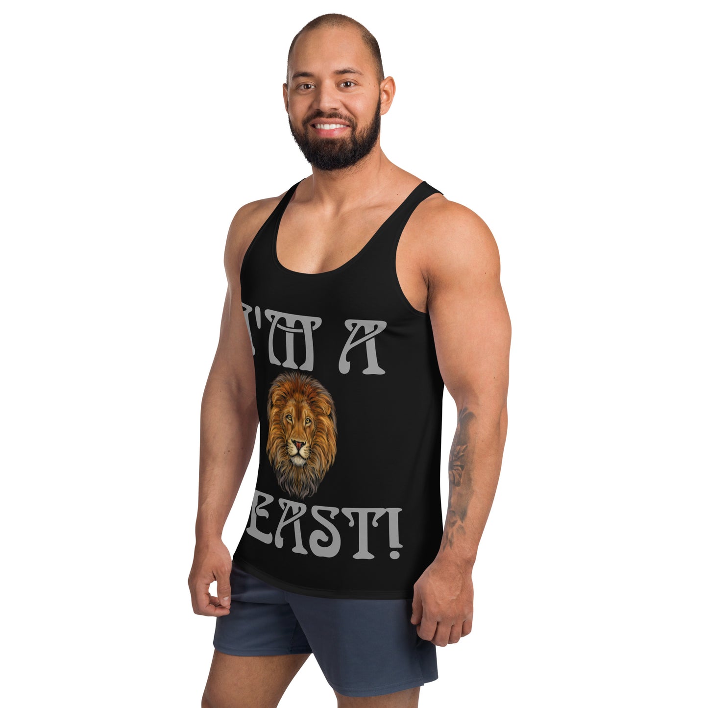 “I’M A BEAST!”Black Men’s Tank Top W/Silver Font