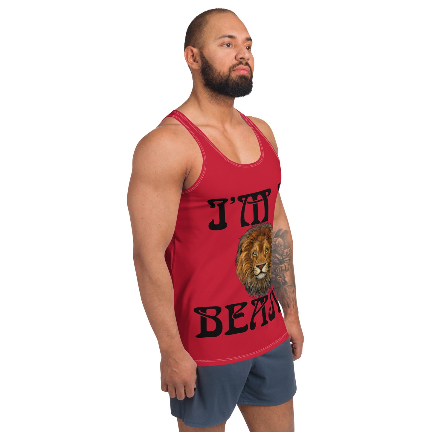 “I’M A BEAST!”Red Men’s Tank Top W/Black Font