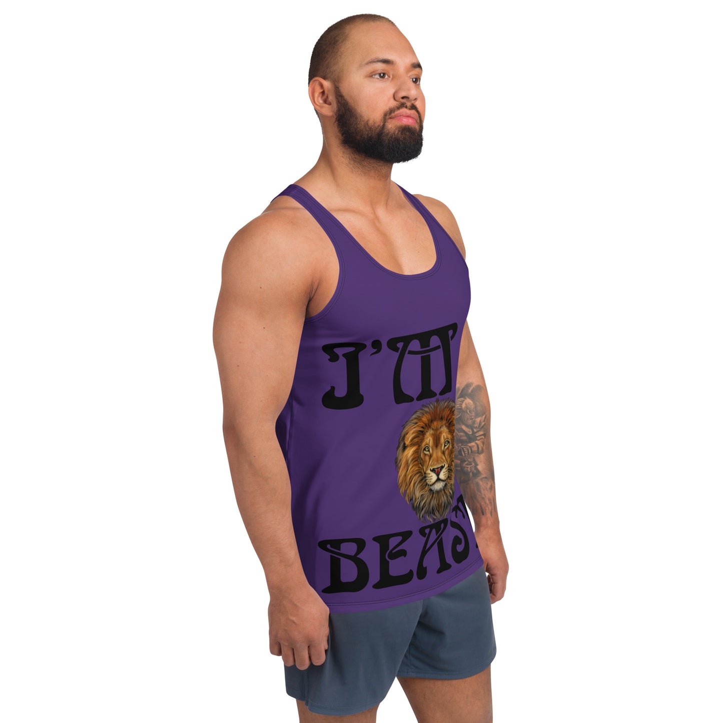 “I’M A BEAST!”Purple Men’s Tank Top W/Black Font