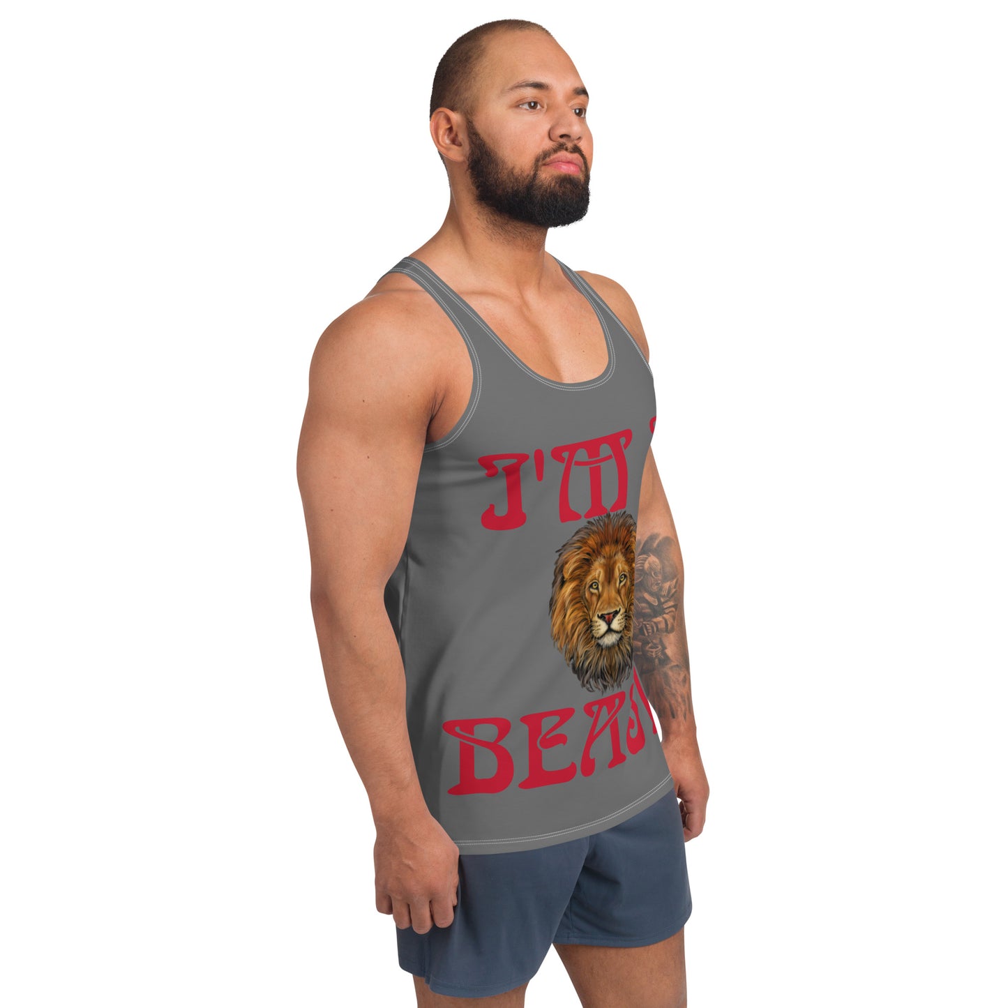 “I’M A BEAST!”Grey Men’s Tank Top W/Red Font