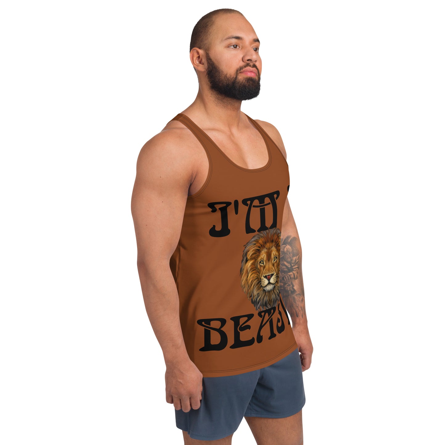 “I’M A BEAST!”Brown Men’s Tank Top W/Black Font