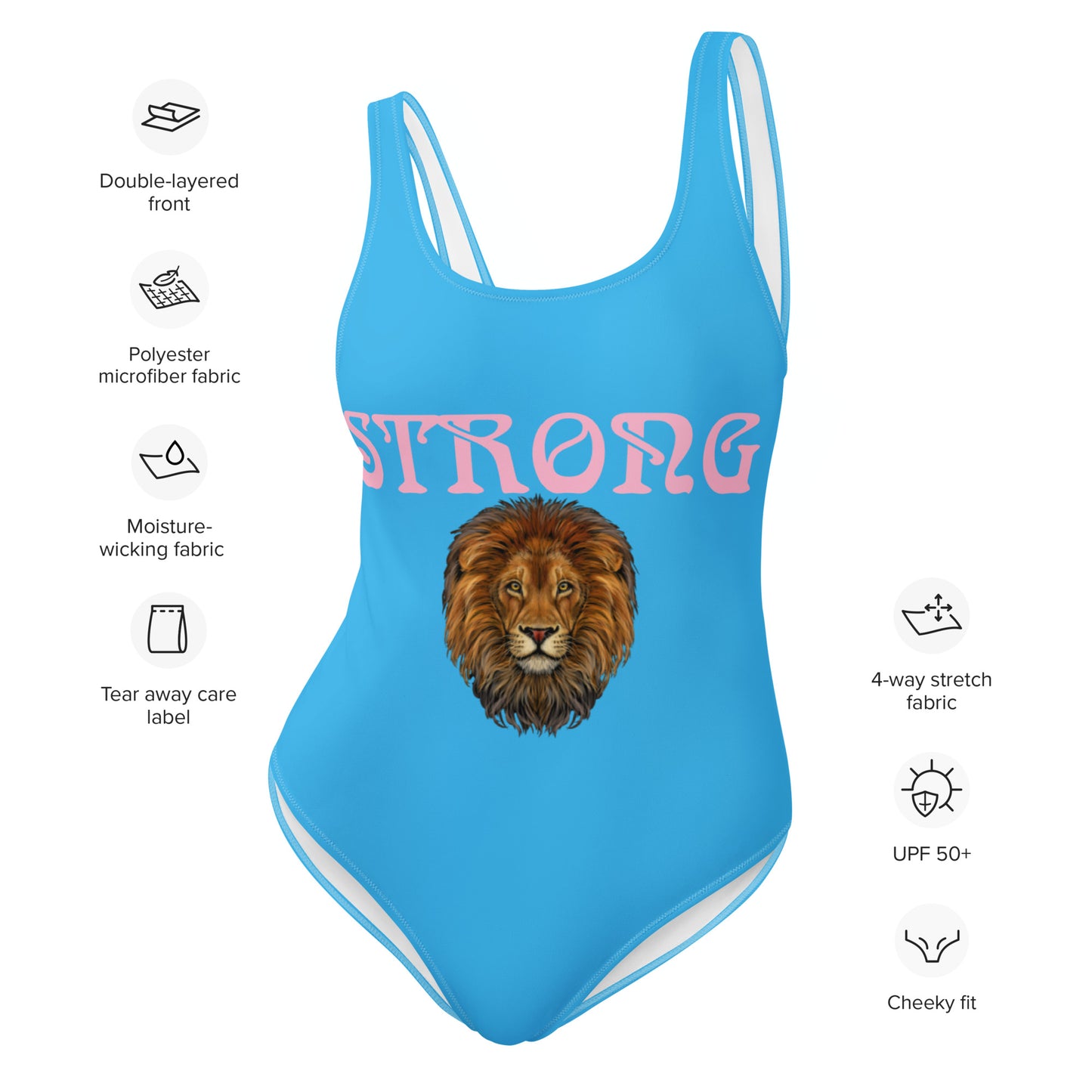 “STRONG” SkyBlue One-Piece Swimsuit W/Cotton Candy Font