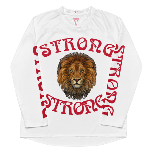 “STRONG”#7White Unisex Recycled Hockey Fan Jersey W/Red Font