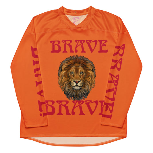 “I’AM BRAVE!” #3 Orange Unisex Recycled Hockey Fan Jersey W/Red Font