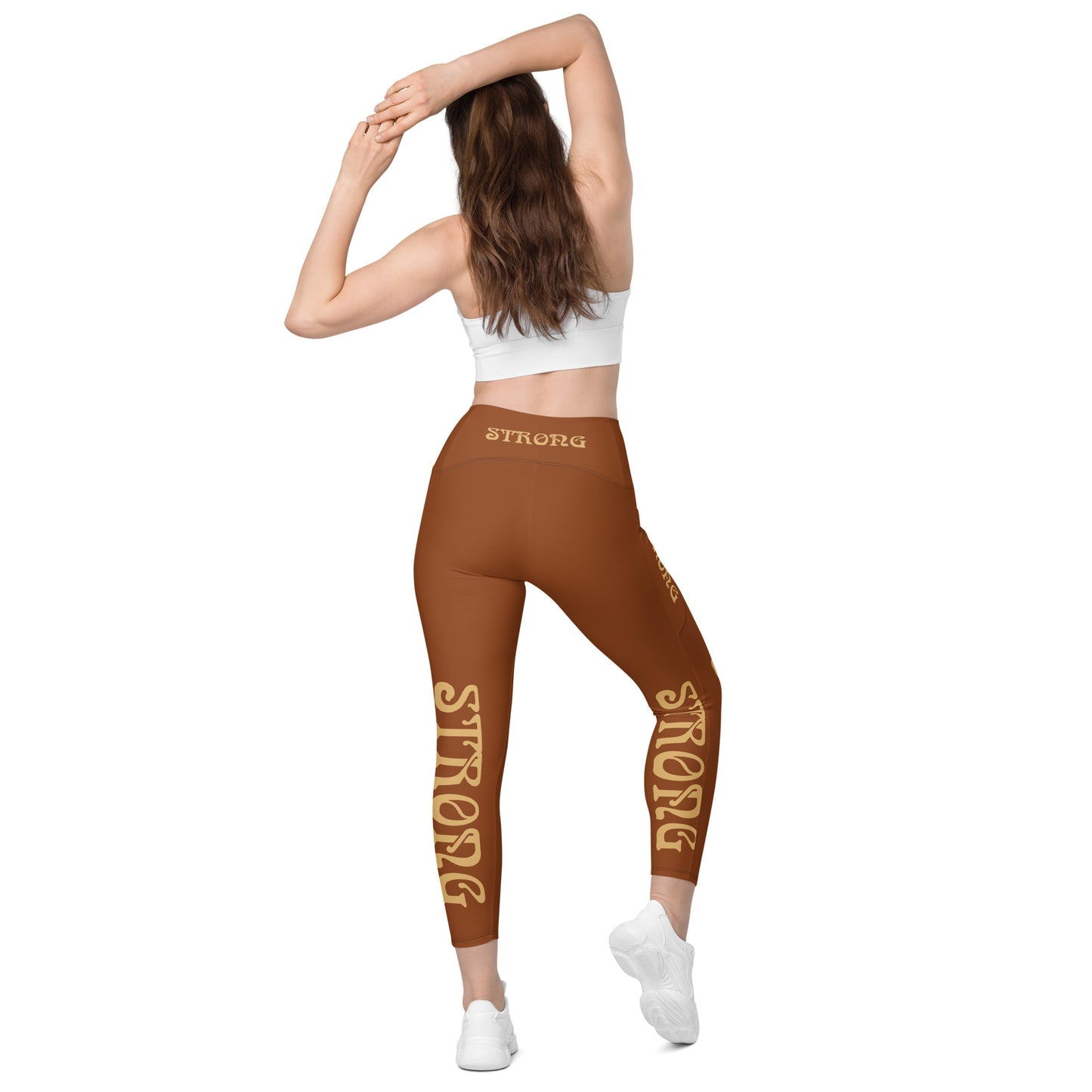 “STRONG”Brown Leggings W/Pockets & Fawn Font