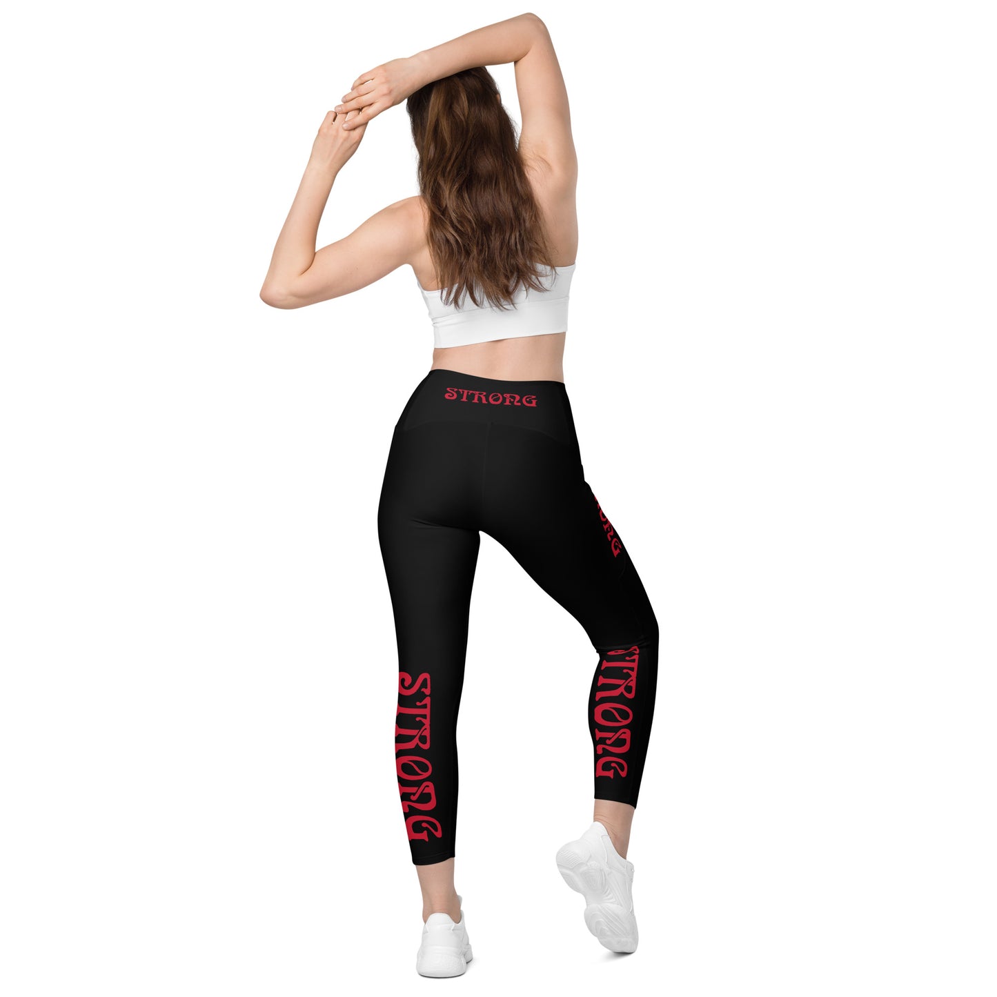 “STRONG” Black Leggings W/Pockets & Red Font