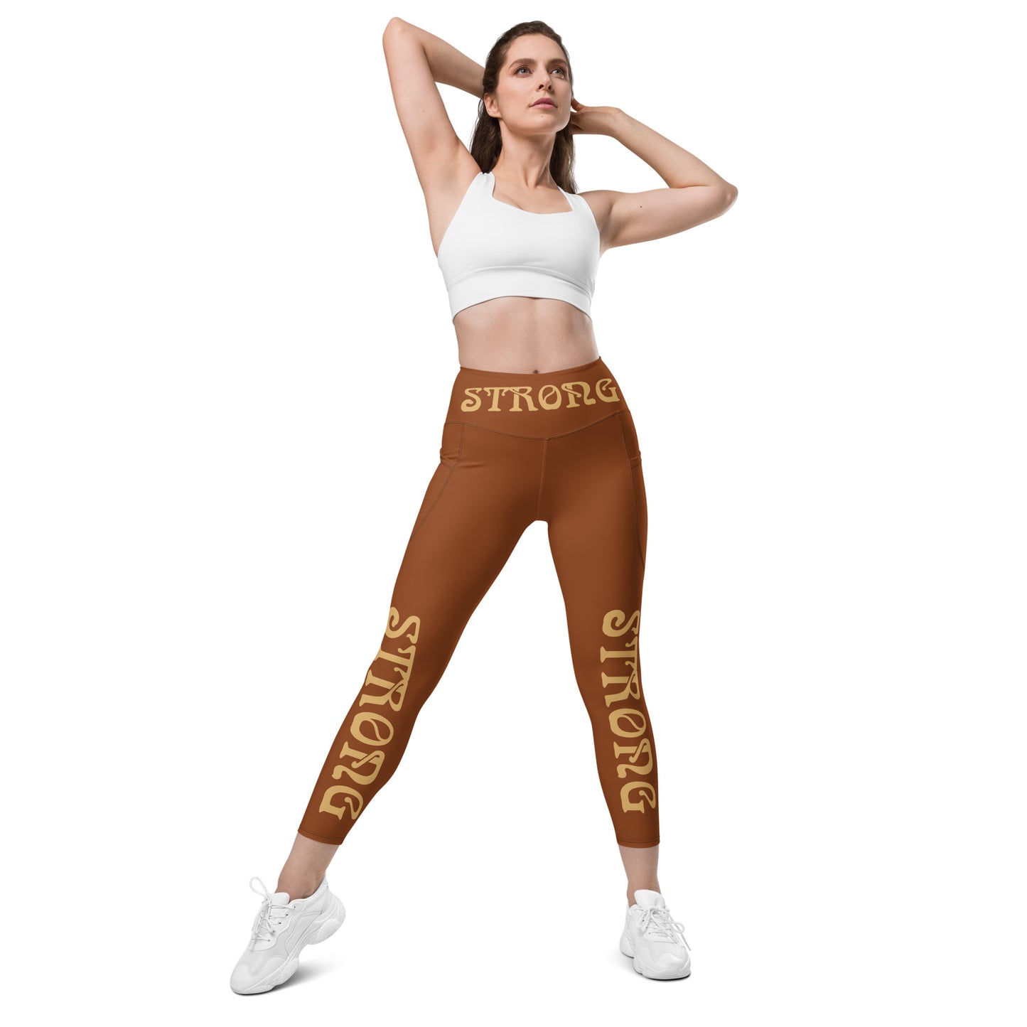 “STRONG”Brown Leggings W/Pockets & Fawn Font