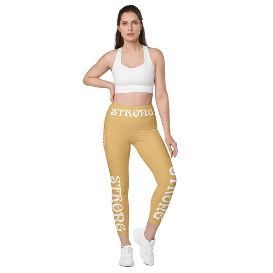 “STRONG” Fawn Leggings W/Pockets & White Font