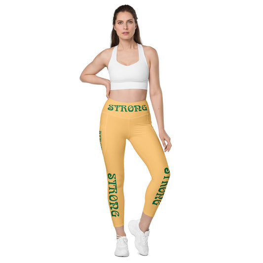 “STRONG”Chardonnay Leggings W/Pockets & Green Font