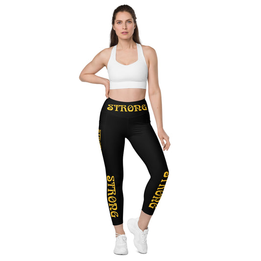 “STRONG” Black Leggings W/Pockets & Yellow Font