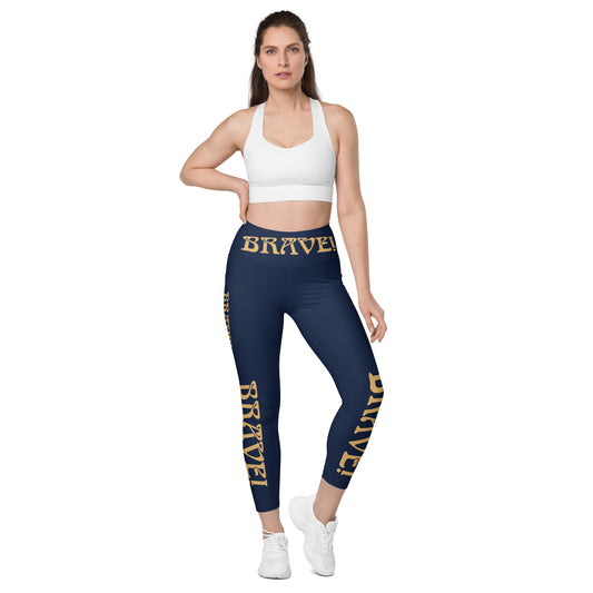 “BRAVE!”Navy Leggings With Pockets W\Fawn Font