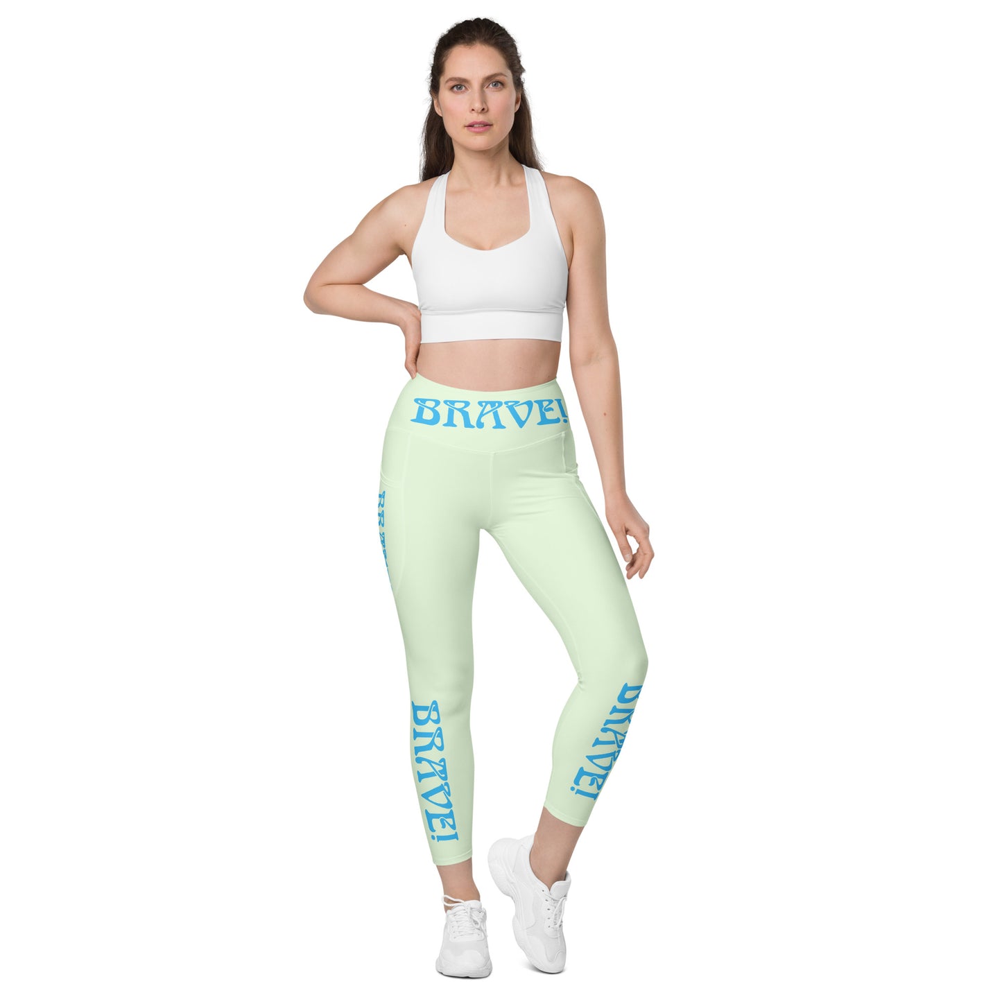 “BRAVE!” Leggings W/Pockets & SkyBlue Font