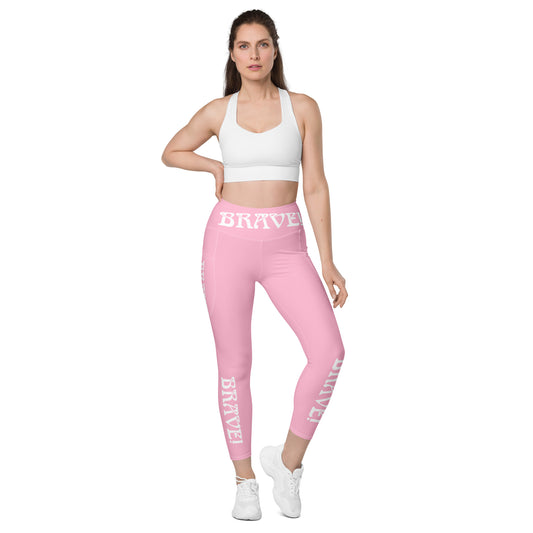 “ BRAVE!” Cotton Candy Leggings W/Pockets & White Font