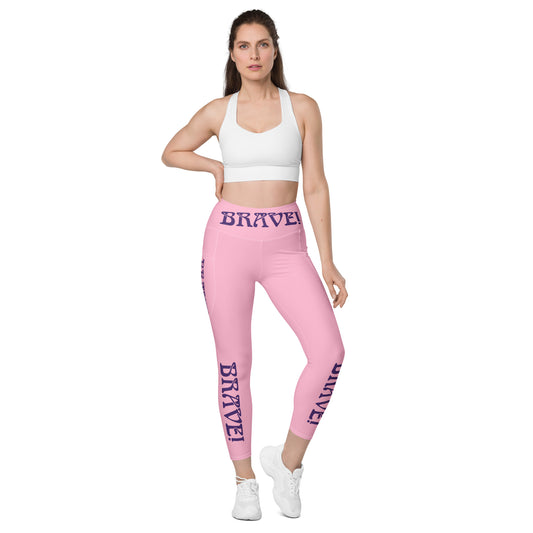 “ BRAVE!” Cotton Candy Leggings W/Pockets & Purple Font