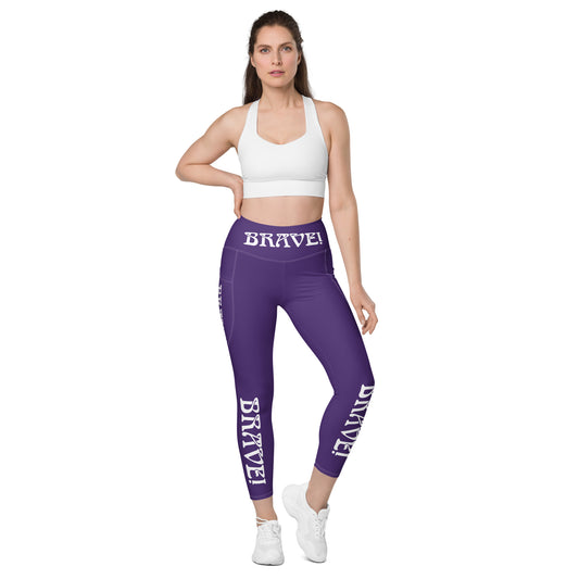 “BRAVE!” Purple Leggings W/Pockets & White Font