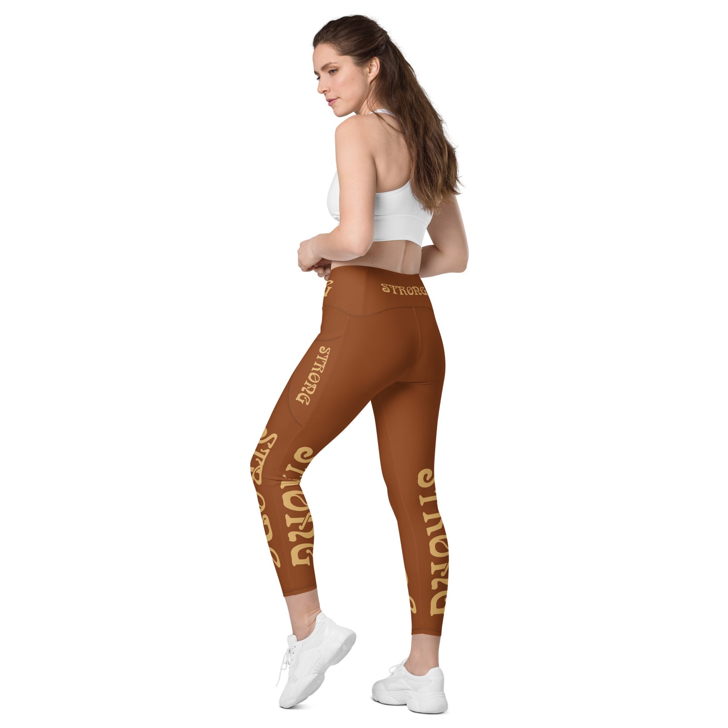 “STRONG”Brown Leggings W/Pockets & Fawn Font