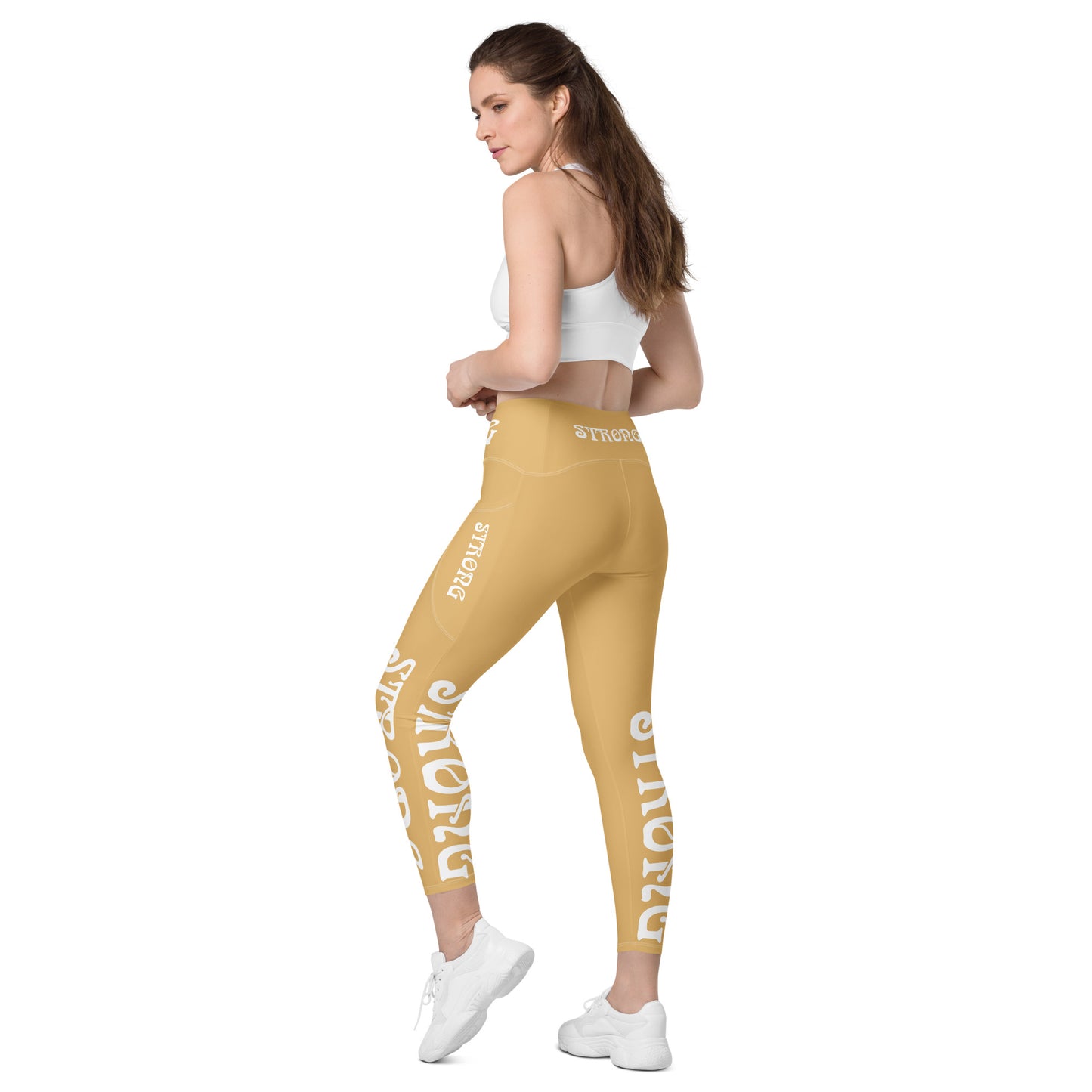 “STRONG” Fawn Leggings W/Pockets & White Font