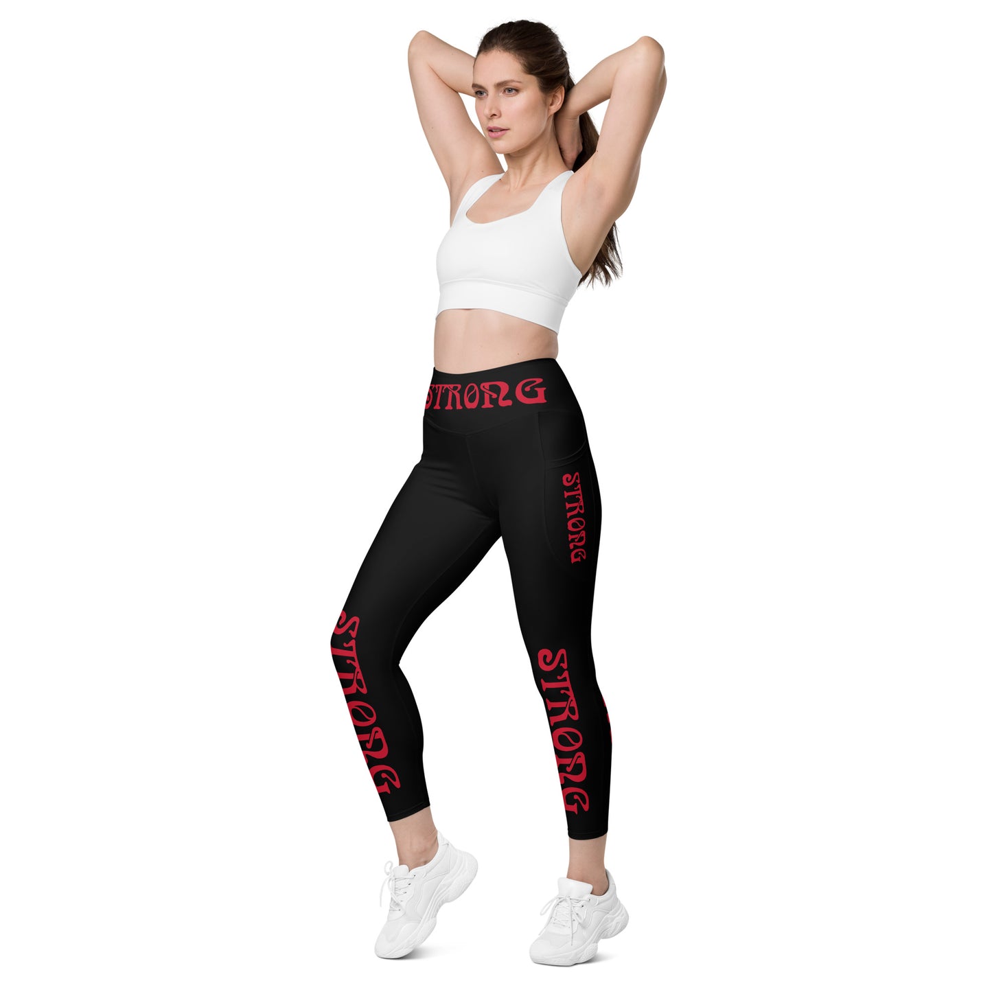 “STRONG” Black Leggings W/Pockets & Red Font