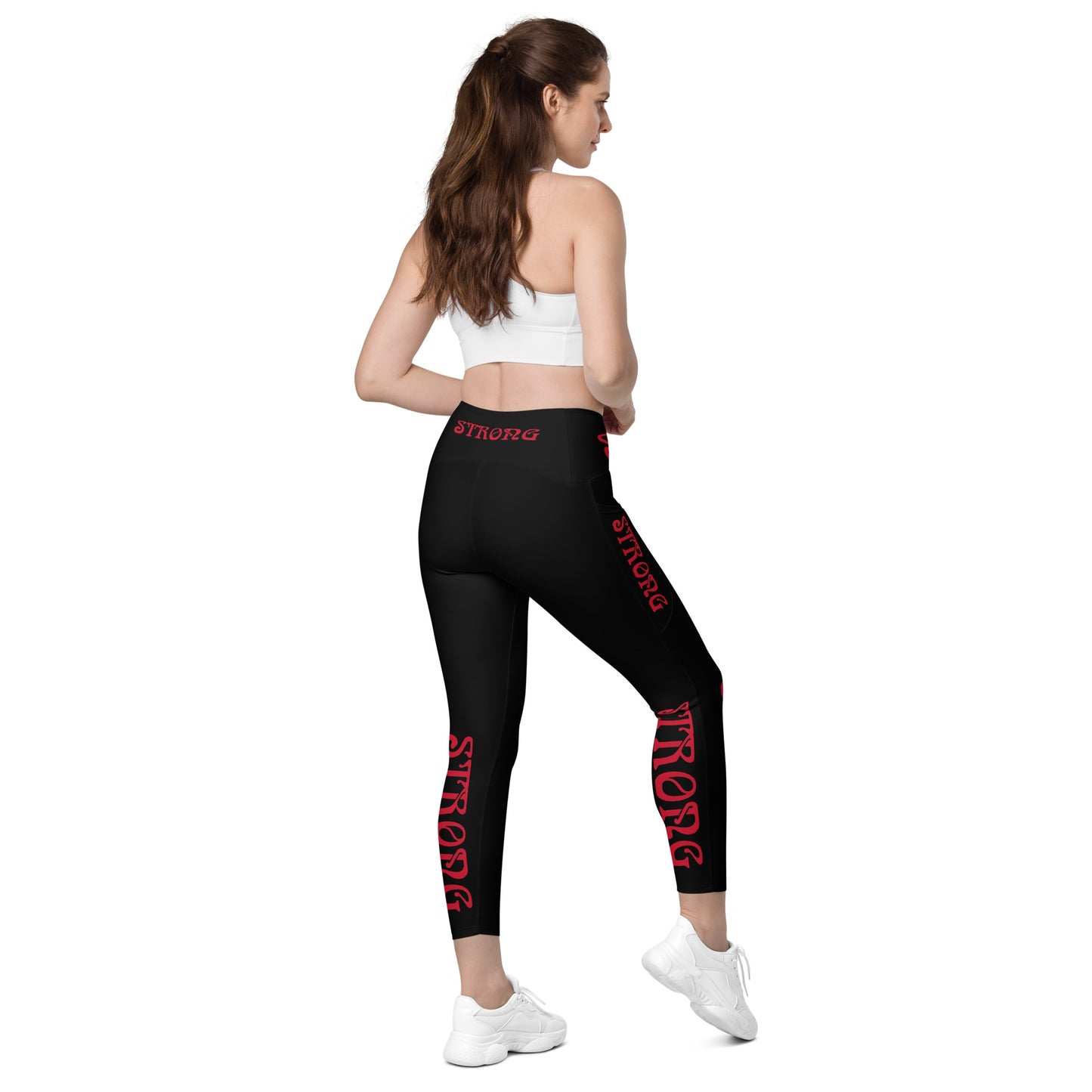 “STRONG” Black Leggings W/Pockets & Red Font