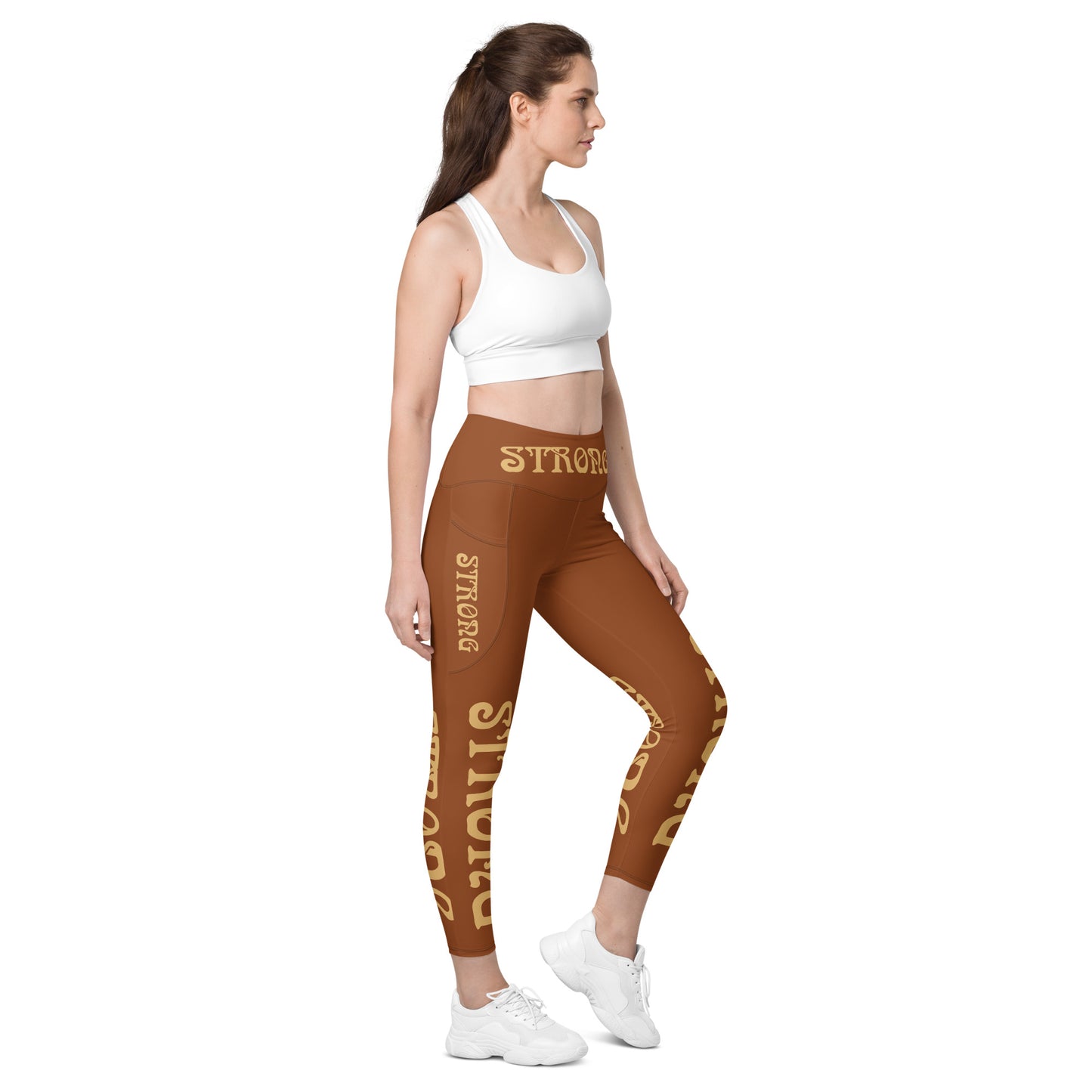 “STRONG”Brown Leggings W/Pockets & Fawn Font