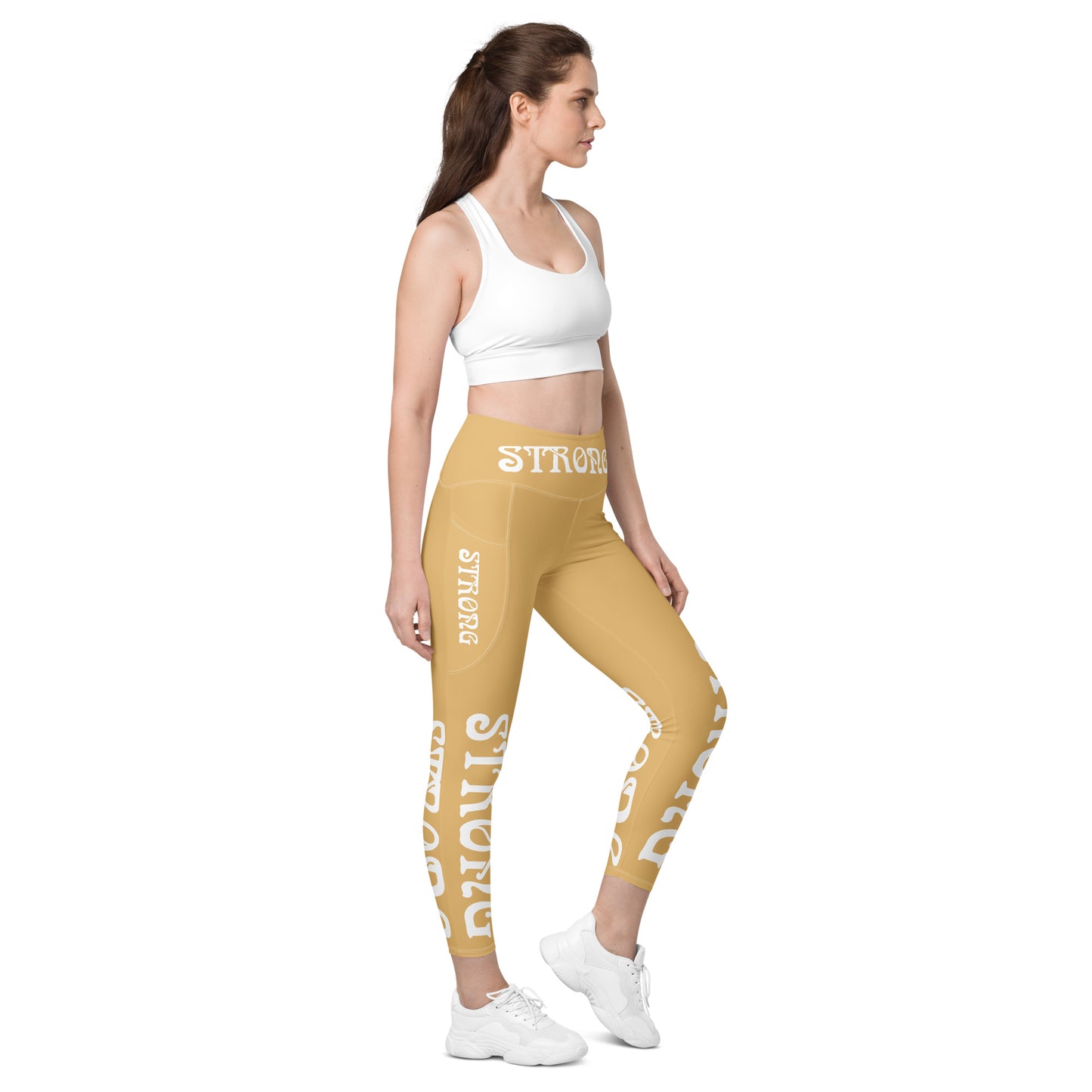 “STRONG” Fawn Leggings W/Pockets & White Font