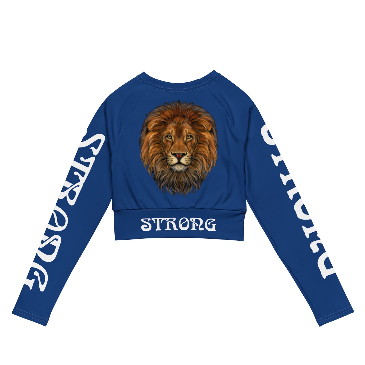 “STRONG” Blue Long-Sleeve Crop Top W/White Font