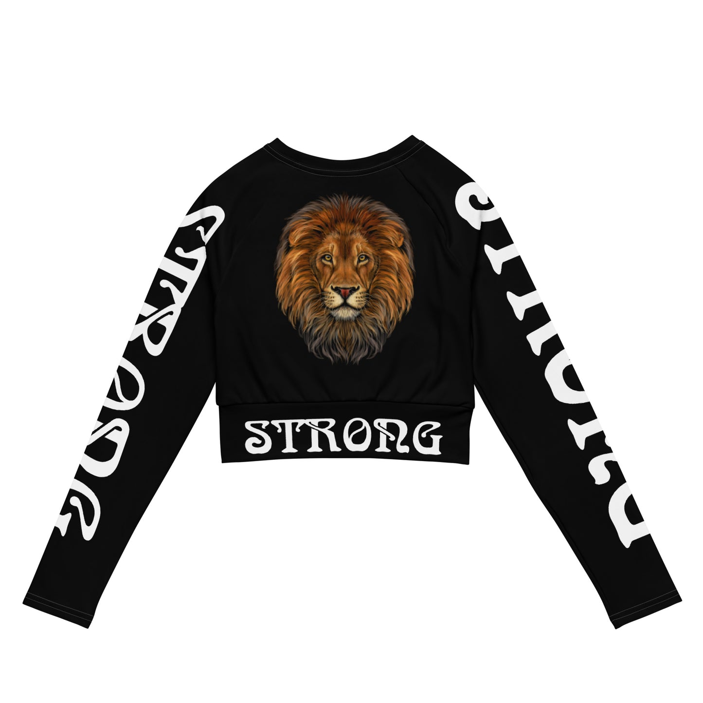 “STRONG” Black Long-Sleeve Crop Top W/White Font