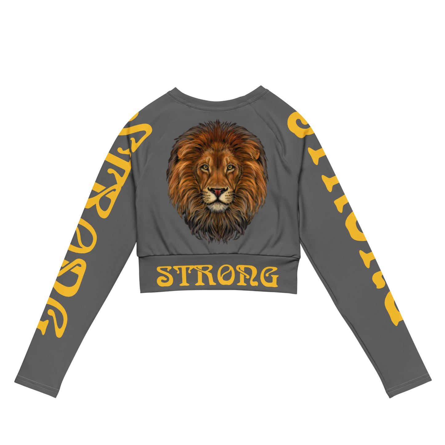 “STRONG” Grey Long-Sleeve Crop Top W/Yellow Font