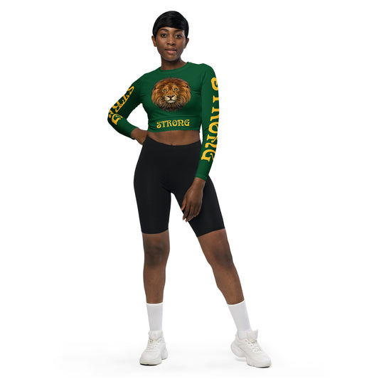 “STRONG” Green Long-Sleeve Crop Top W/Yellow Font