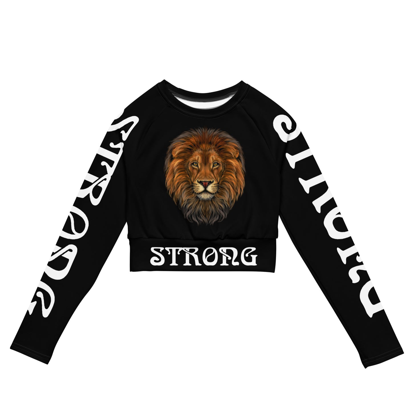 “STRONG” Black Long-Sleeve Crop Top W/White Font