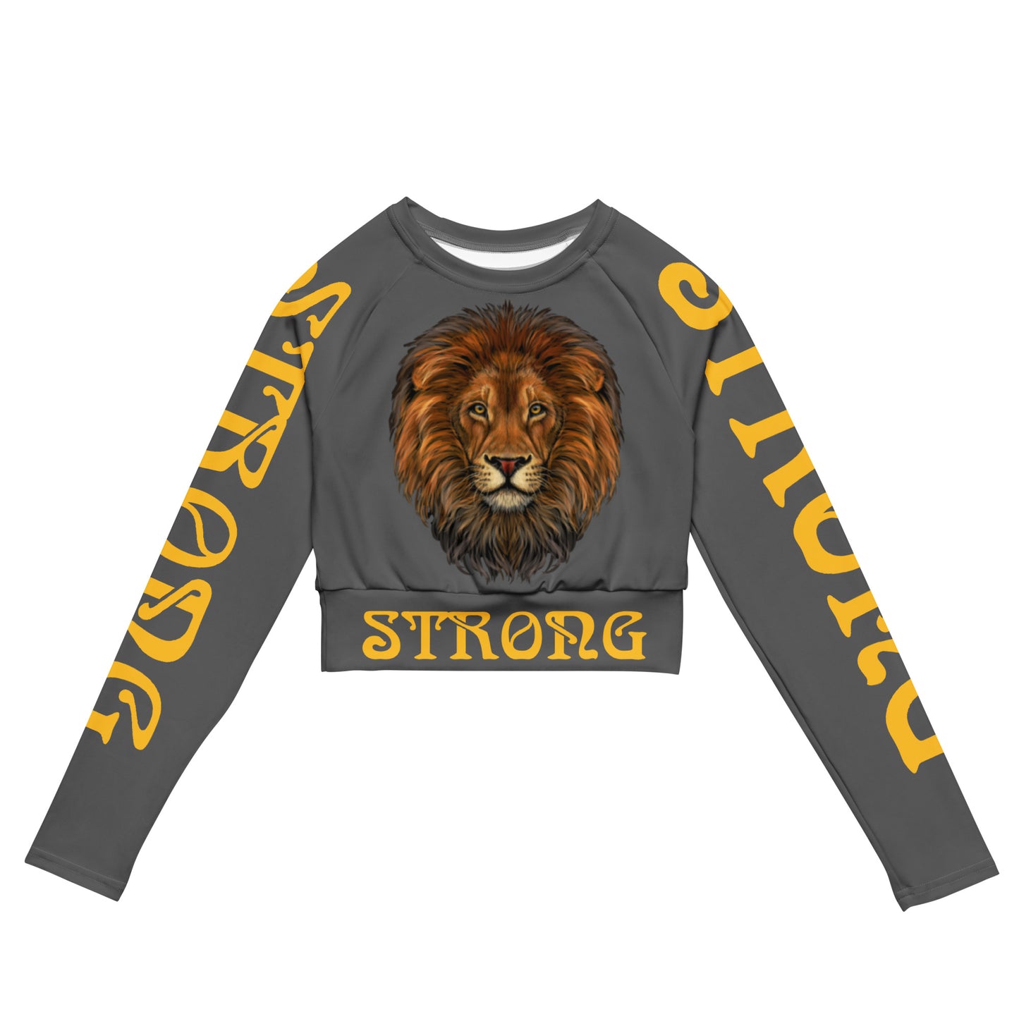 “STRONG” Grey Long-Sleeve Crop Top W/Yellow Font