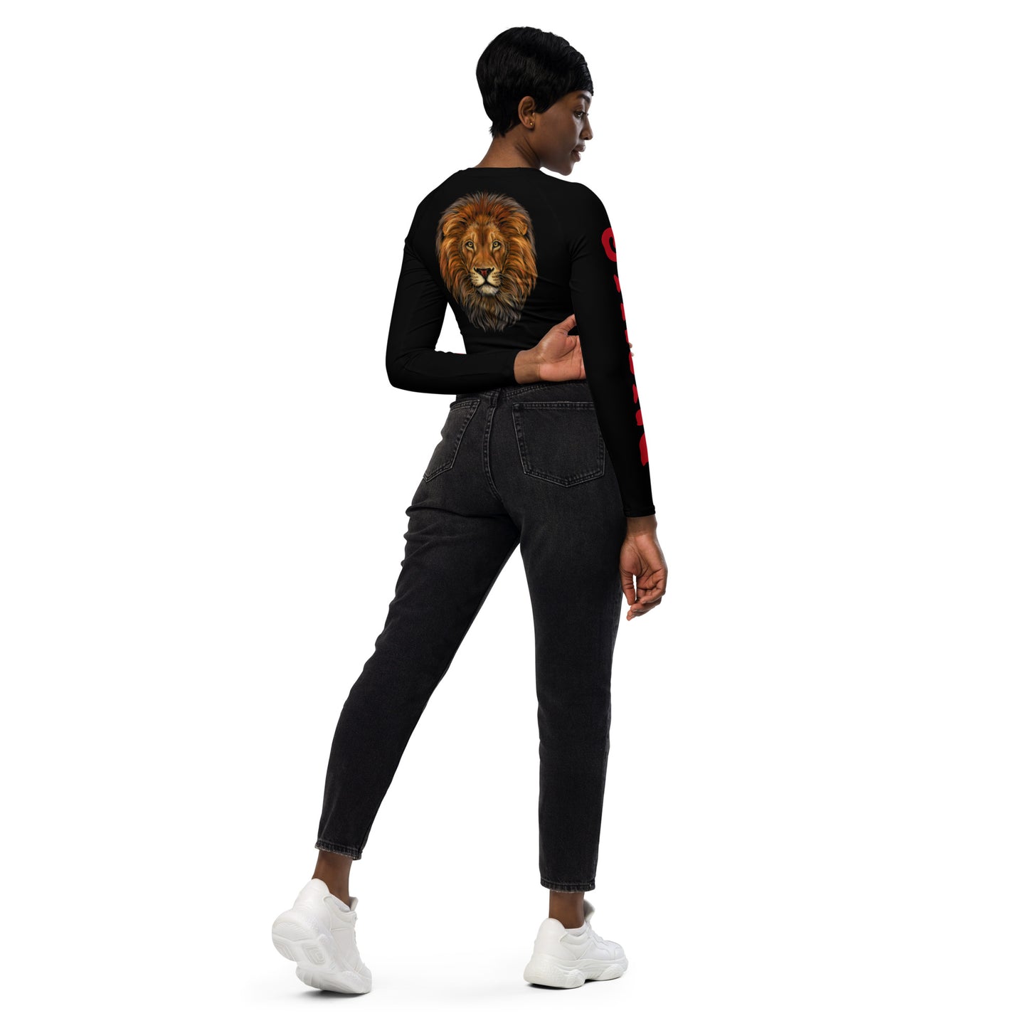 “STRONG” Black Long-Sleeve Crop Top W/Red Font