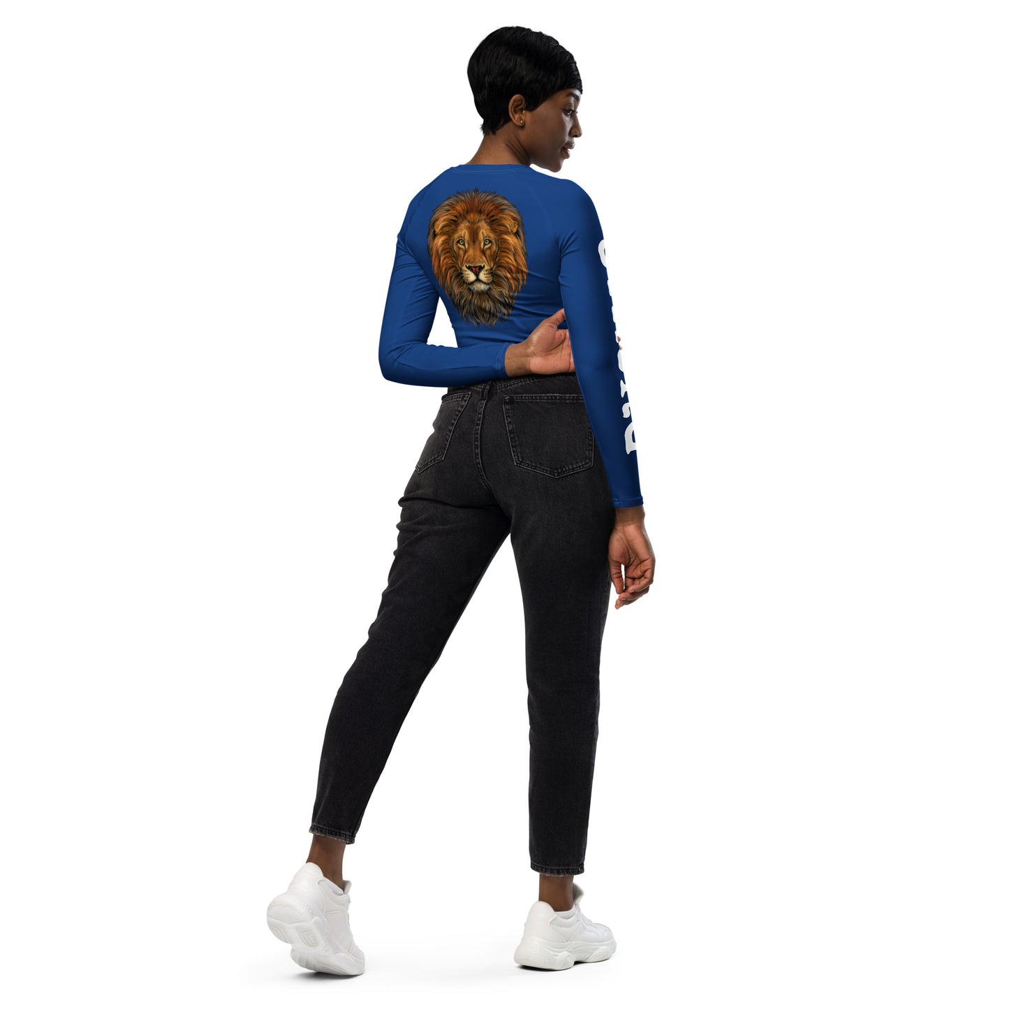 “STRONG” Blue Long-Sleeve Crop Top W/White Font