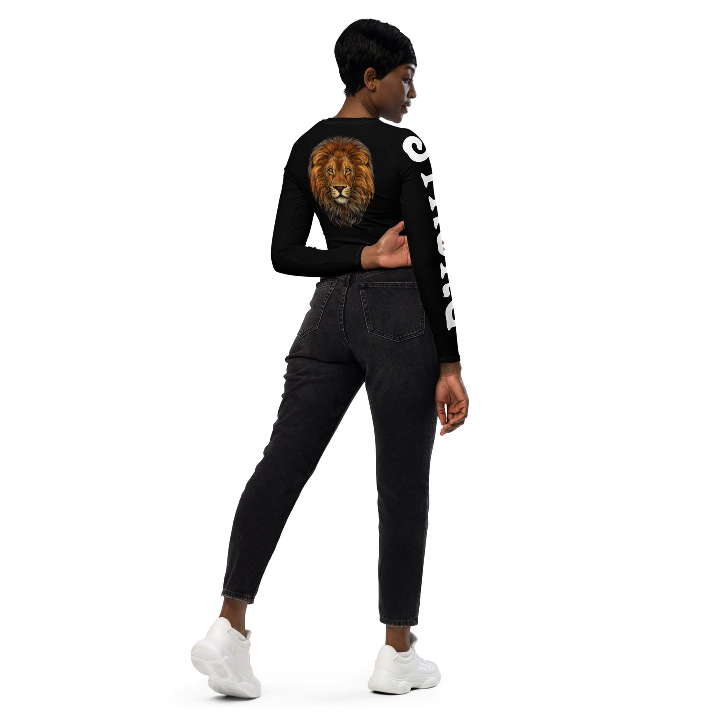 “STRONG” Black Long-Sleeve Crop Top W/White Font