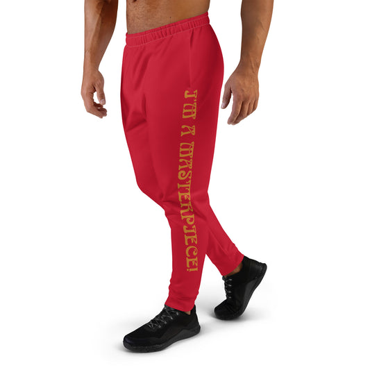 “IAM A MASTERPIECE!”Men's Red Joggers W/Bronze Font