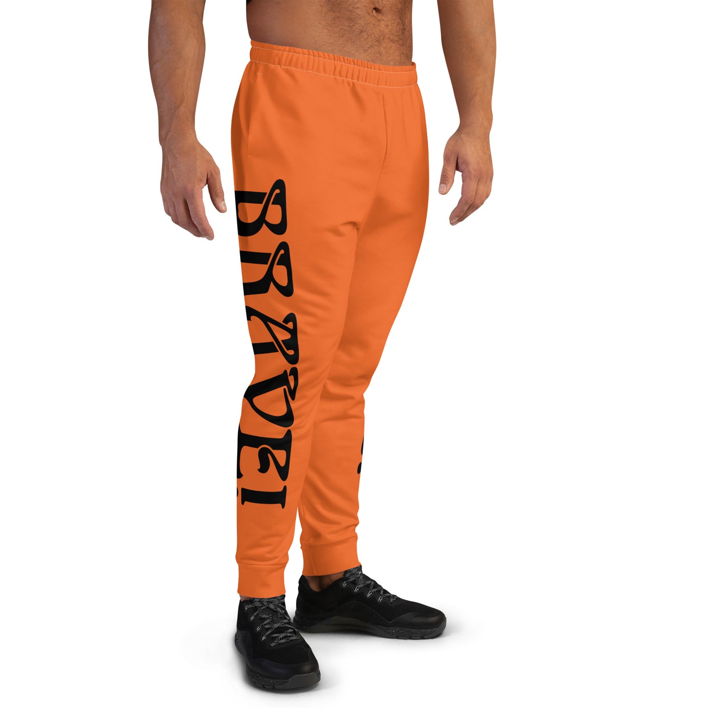 “BRAVE!”Men's Orange Joggers W/Black Font