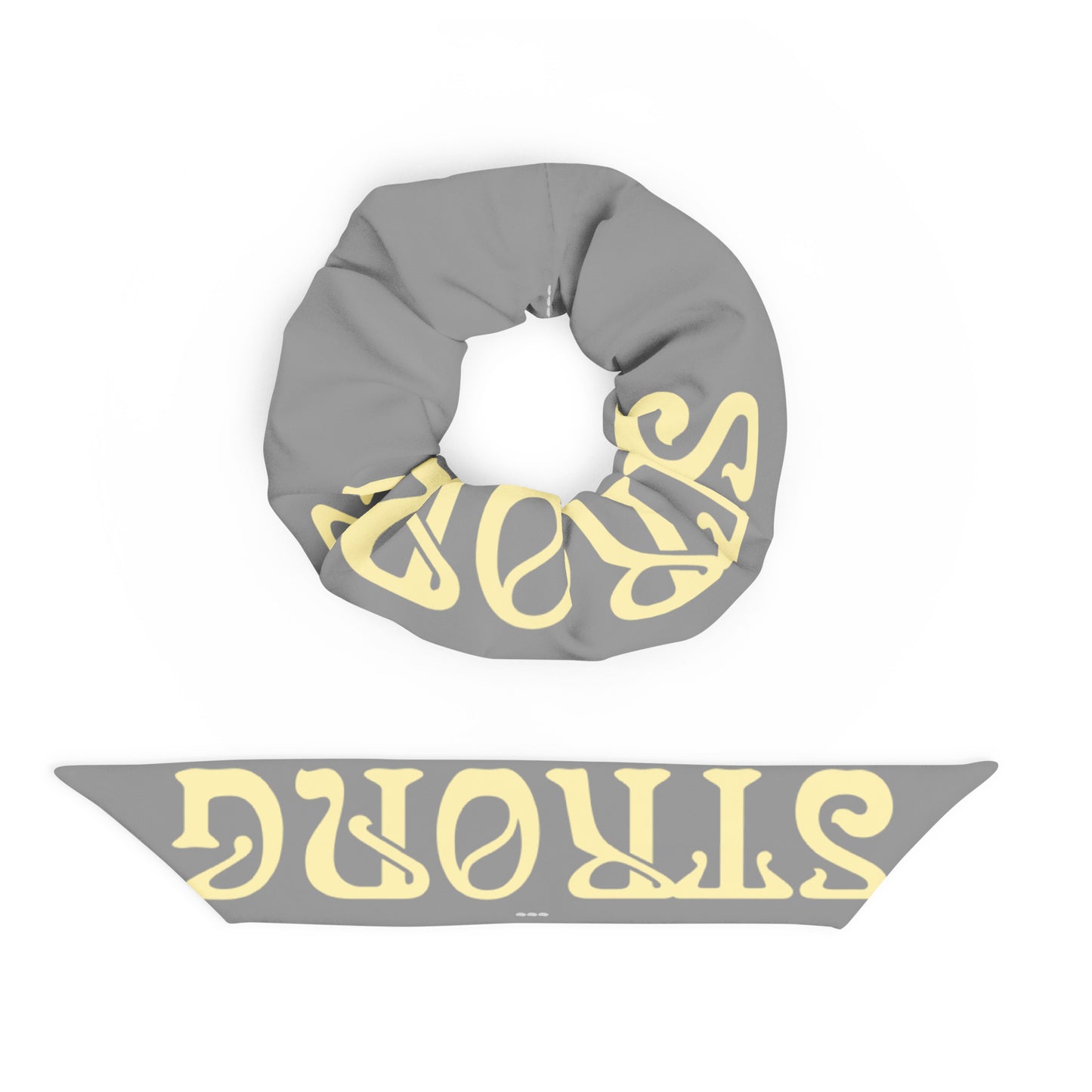 “STRONG”Grey Recycled Scrunchie W/Banana Font