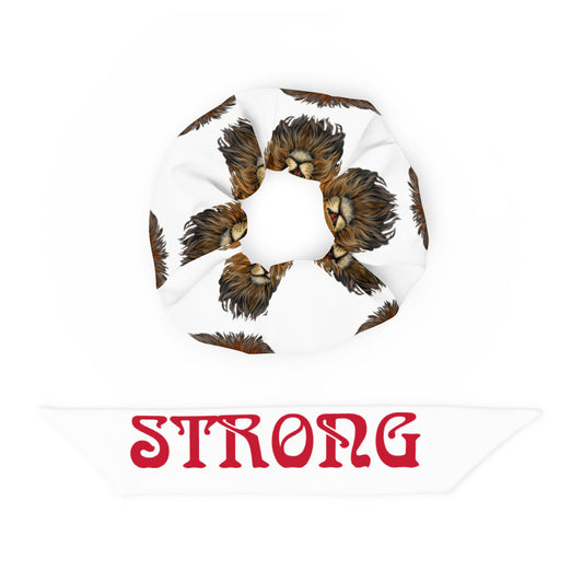 “LION”White Recycled Scrunchie W/STRONG & Red Font