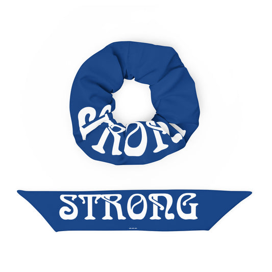 “STRONG”Blue Recycled Scrunchie W/White Font