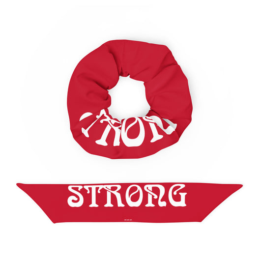 “STRONG”Red Recycled Scrunchie W/White Font