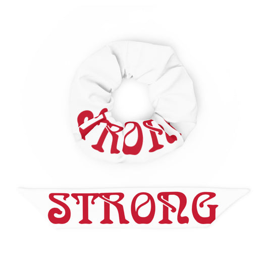 “STRONG”White Recycled Scrunchie W/Red Font