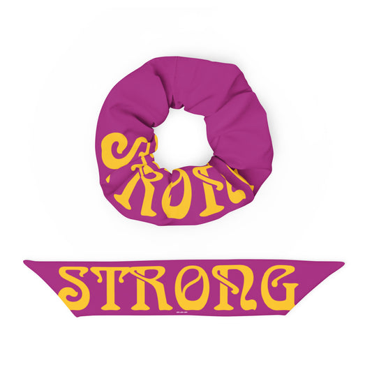 “STRONG”Purple Recycled Scrunchie W/Yellow Font