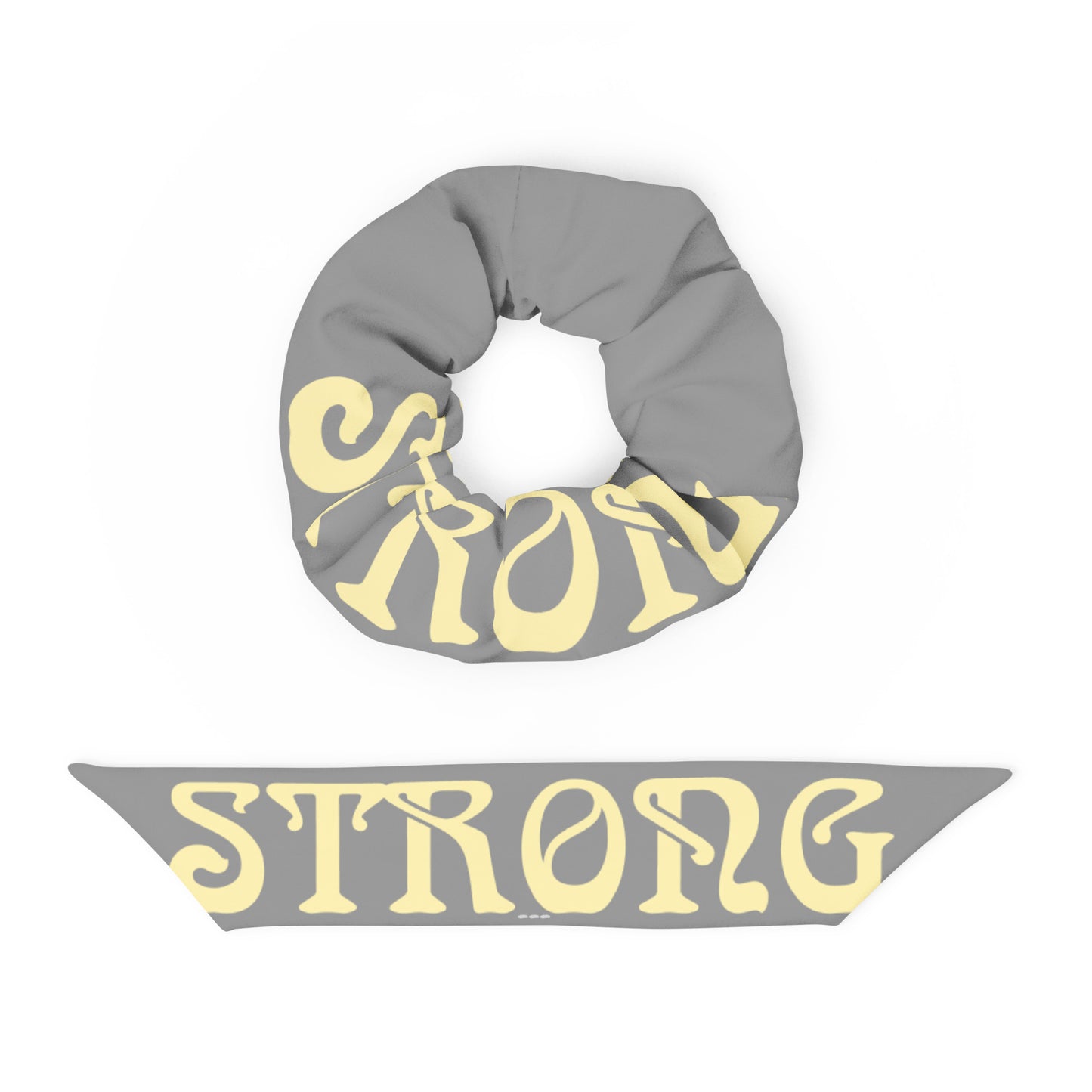 “STRONG”Grey Recycled Scrunchie W/Banana Font