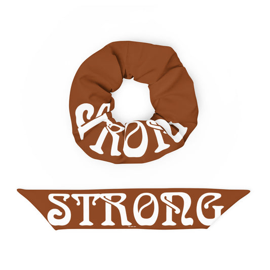 “STRONG”Brown Recycled Scrunchie W/White Font