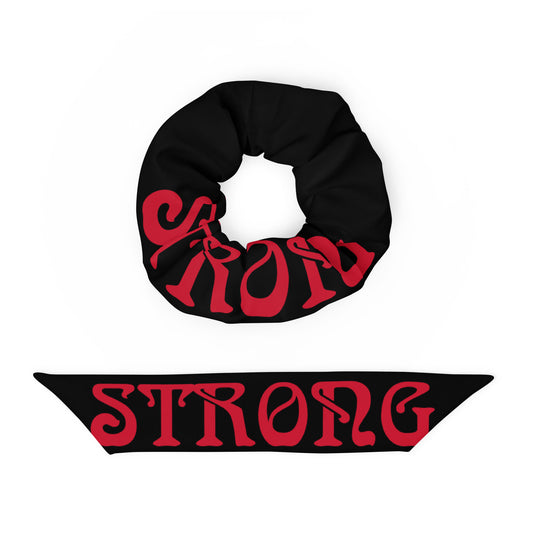 “STRONG”Black Recycled Scrunchie W/Red Font