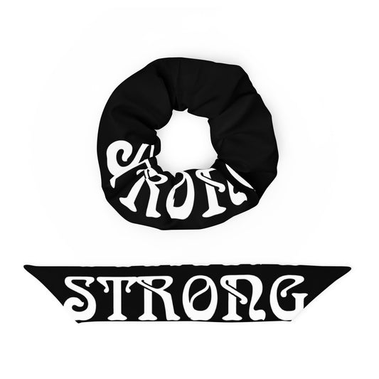 “STRONG”Black Recycled Scrunchie W/White Font