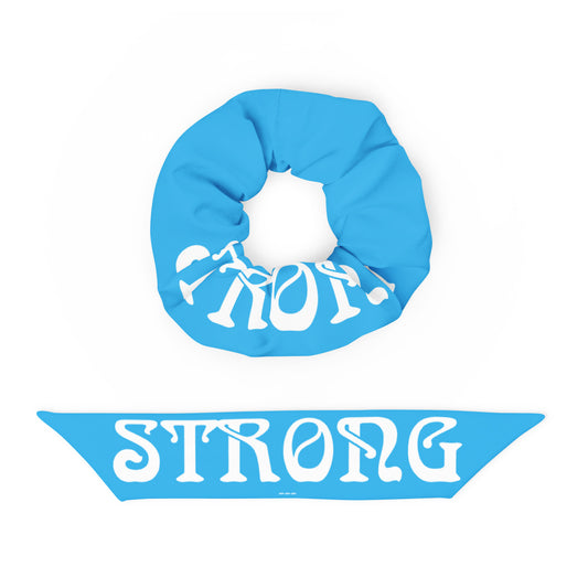 “STRONG”SkyBlue Recycled Scrunchie W/White Font