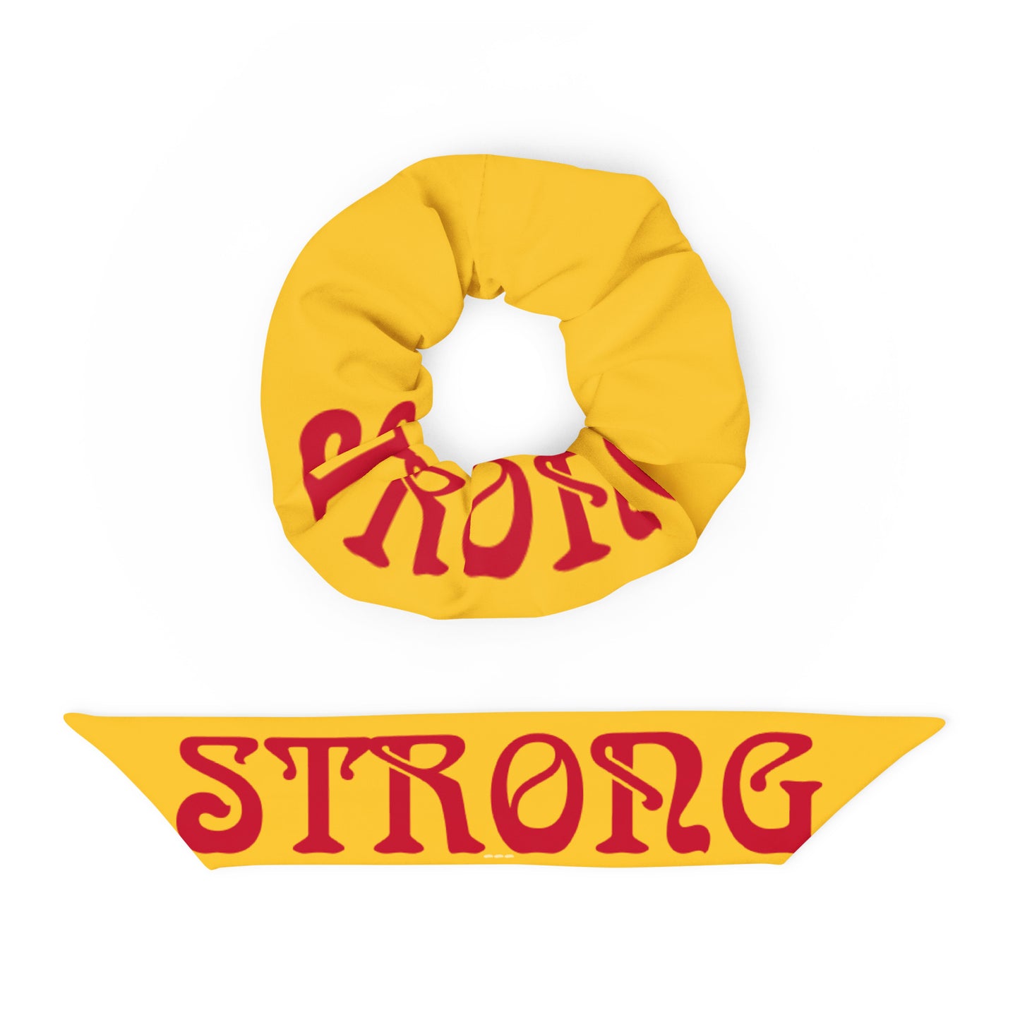 “STRONG”Yellow Recycled Scrunchie W/Red Font