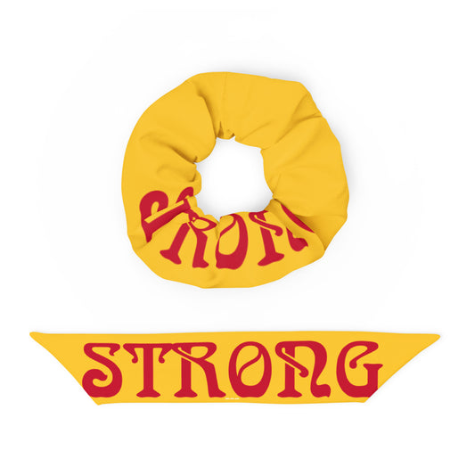 “STRONG”Yellow Recycled Scrunchie W/Red Font