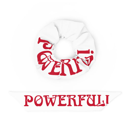 “POWERFUL!”WhiteRecycled Scrunchie W/Red Font